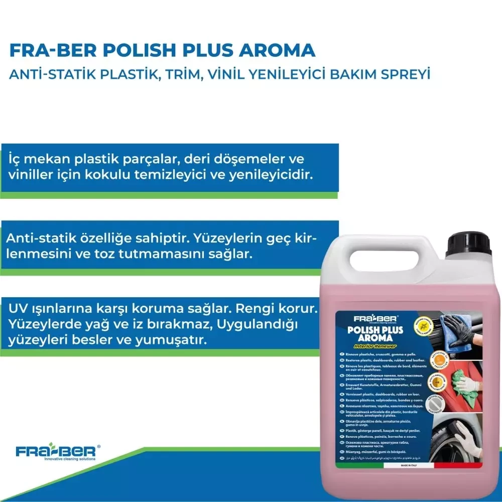 FRA-BER Polish Plus Aroma Plastik, Trim, Deri Yenileyici Bakım Spreyi (1:3 Konst.) - 4,54 lt