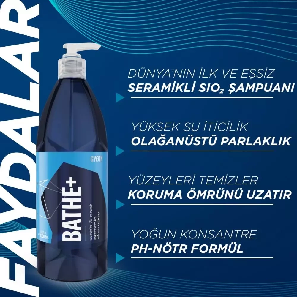 GYEON Q²M Bathe+ Plus Seramik Bazlı PH Nötr Cilalı Oto Şampuanı 500 ml -Su İtici Araç Yıkama Köpüğü
