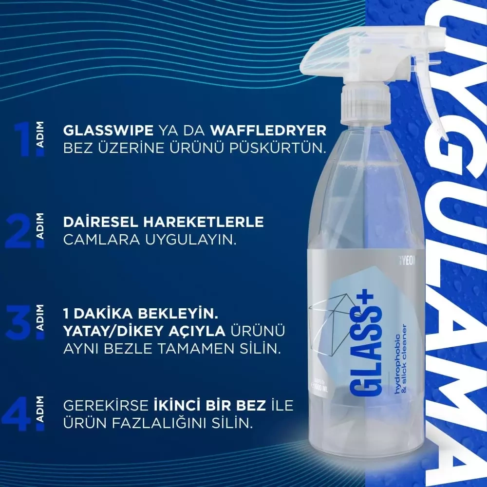 GYEON Q²M Glass+ Plus Araç Cam Yağmur Kaydırıcı Su İtici ve Temizleyici - 500 ml -Hidrofobik Parlak