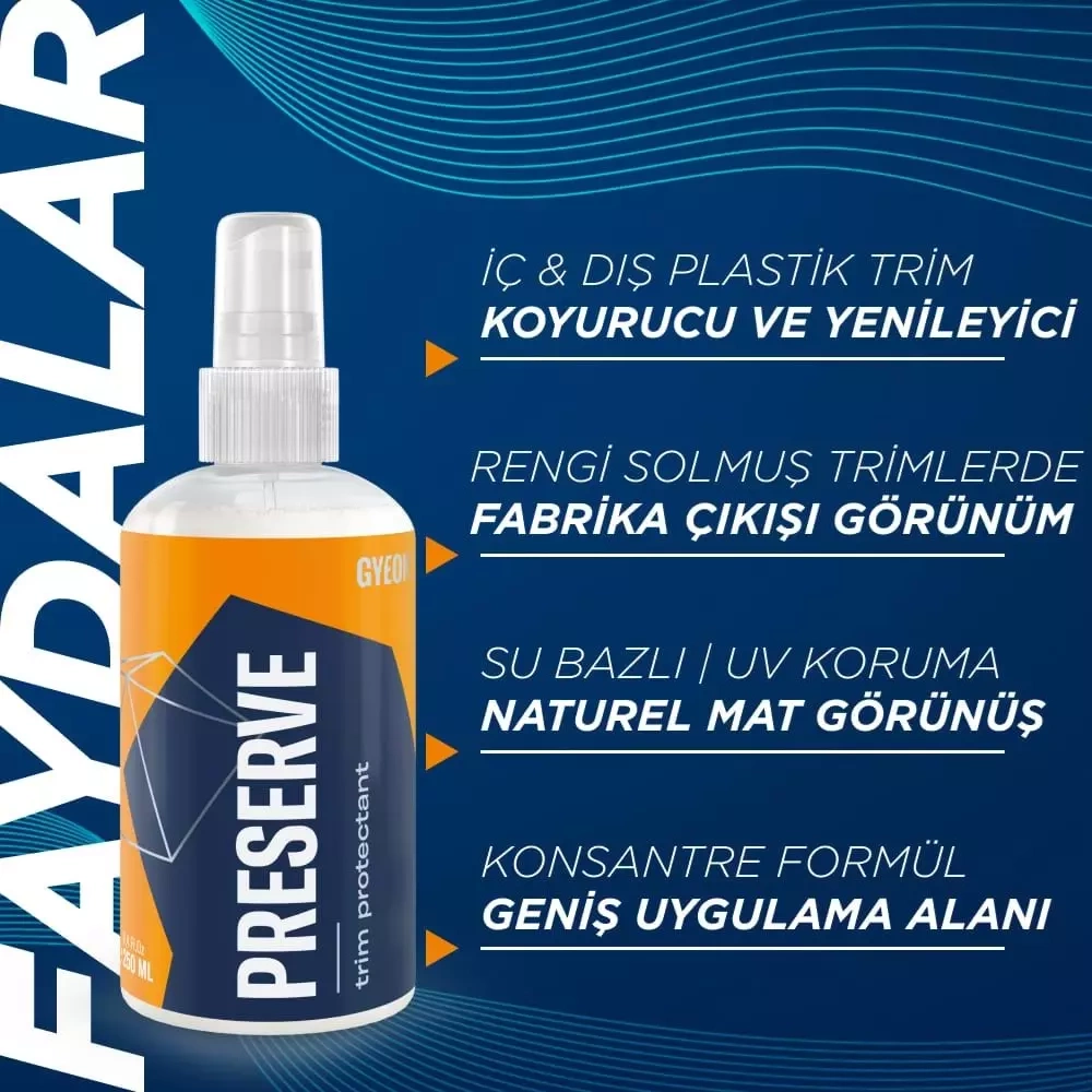 GYEON Q²M Preserve İç Dış Plastik Trim Yenileyici Ve Koruyucu - 250 ml -Mat Görünüm Plastik Onarıcı