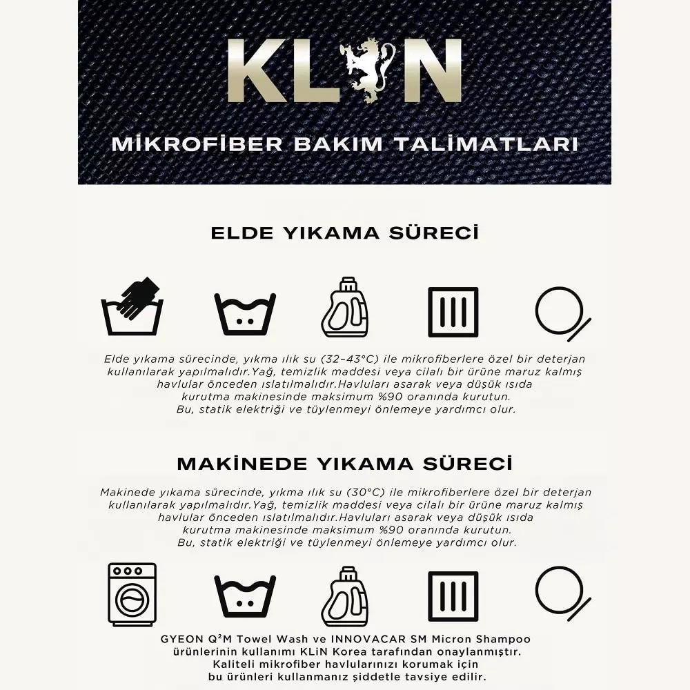 KLIN Drying Zero+ Plus Mikrofiber Çift Taraflı Kurulama Havlusu 1000 GSM (Lacivert) - 90x65 cm