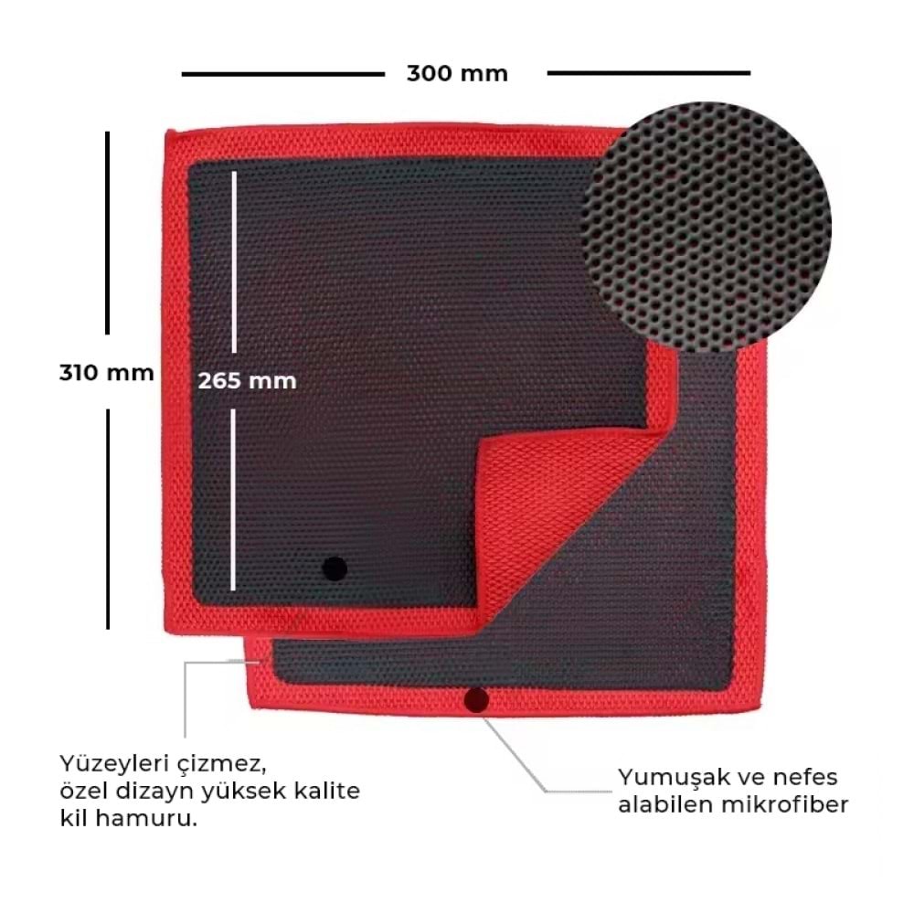 MG PS Kil Bezi 30x30 cm (Kırmızı) - Clay Towel Cloth Yüzey Temizleme Kili