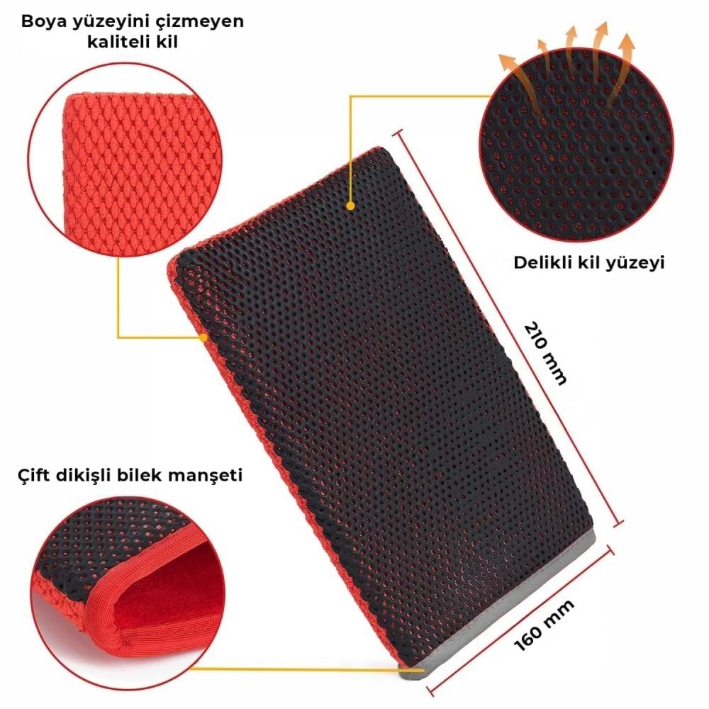 MG PS Kil Eldiveni 21x16 cm (Kırmızı) - Clay Mitt Glove Yüzey Temizleme Kili