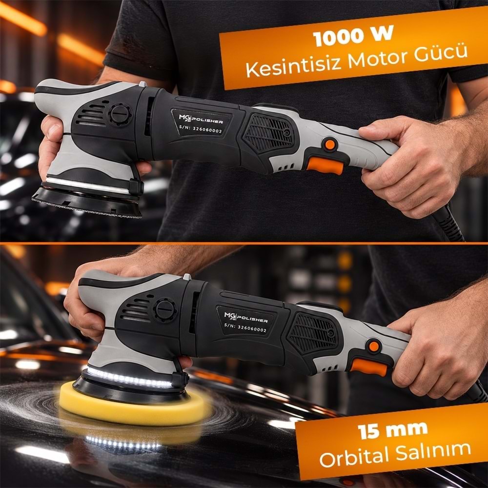 MG|PS MG-OPV001 1000W Orbital Polisaj Makinesi | 15 mm Eksantrik Salınım & Dijital LED Ekran