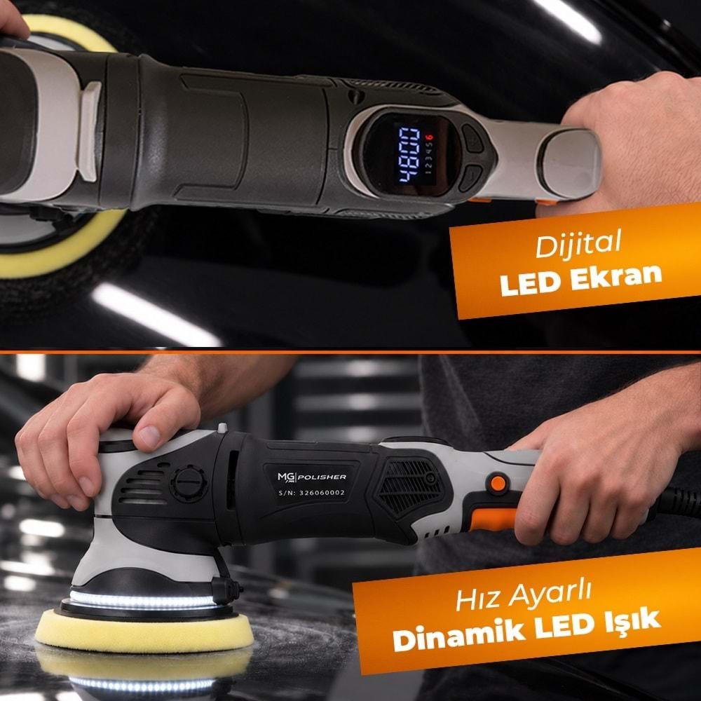 MG|PS MG-OPV001 1000W Orbital Polisaj Makinesi | 15 mm Eksantrik Salınım & Dijital LED Ekran