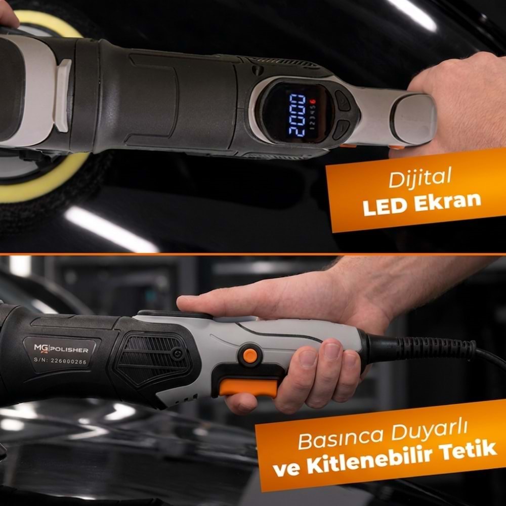 MG|PS MG-RPV002 1200W Rotary Polisaj Makinesi | Dijital LED Ekranlı Profesyonel Pasta Cila Makinesi
