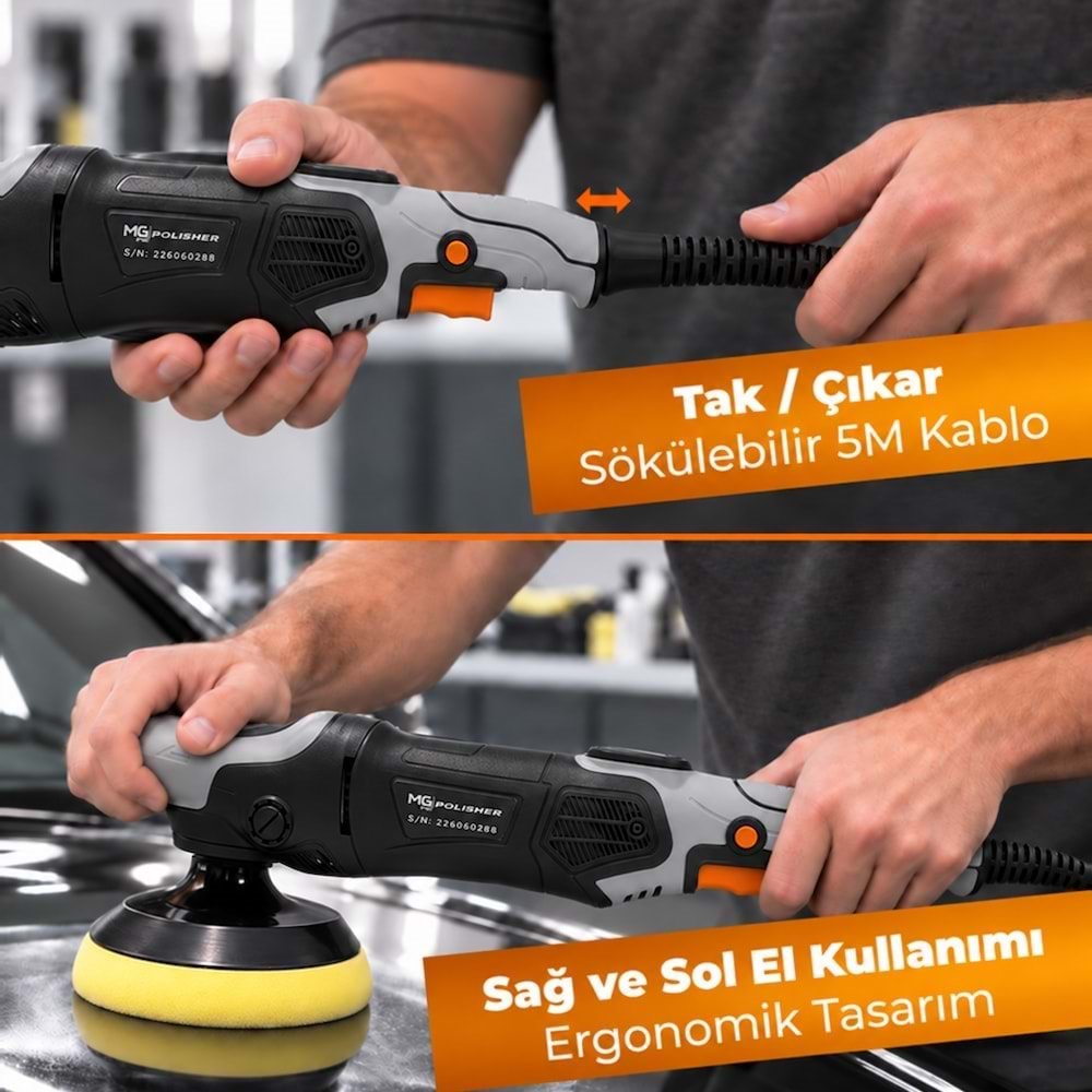 MG|PS MG-RPV002 1200W Rotary Polisaj Makinesi | Dijital LED Ekranlı Profesyonel Pasta Cila Makinesi