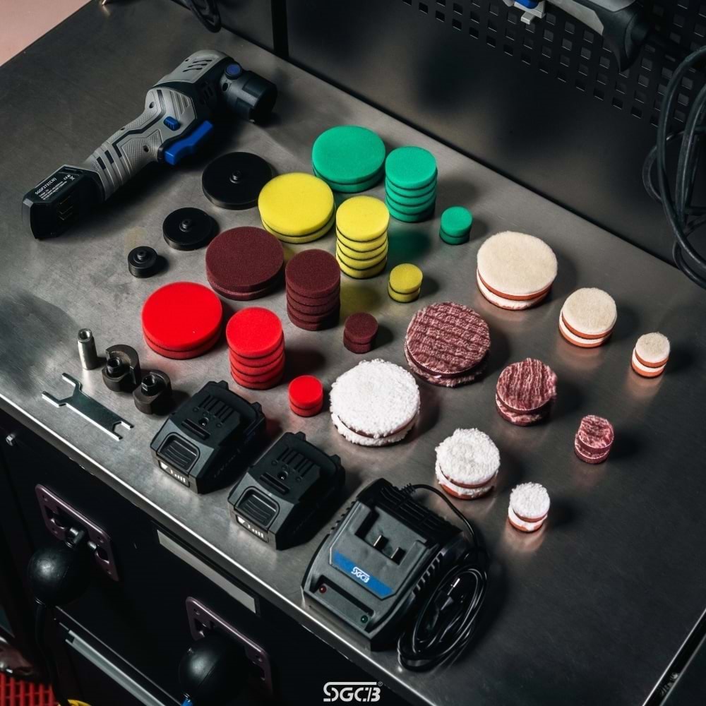 SGCB Kablosuz Şarjlı Rotary/Orbital Mini Nano Polisaj Makinesi Seti 12V – 65 Parça Fırçasız Motor