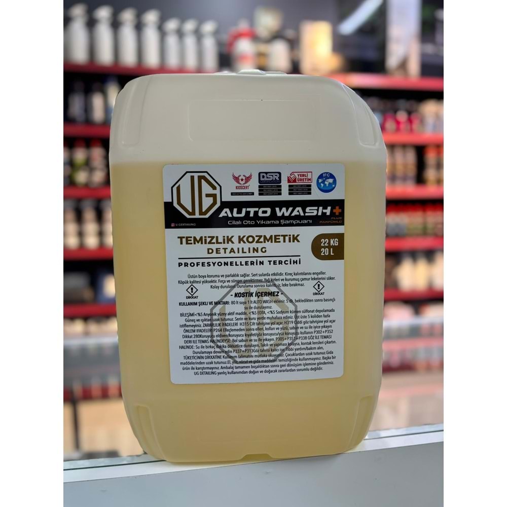 UG DETAILING AUTO WASH+ PLUS PARFÜMLÜ 22KG / 20LT PARFÜMLÜ CİLALI OTO YIKAMA ŞAMPUANI (KOSTİKSİZ)