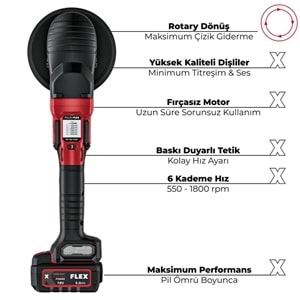 FLEX PE 150 18-EC Set Rotary Çift Akülü Kablosuz Polisaj Makinesi Seti 18V -Kömürsüz Fırçasız Motor