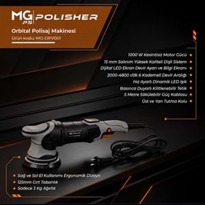 MG|PS MG-OPV001 1000W Orbital Polisaj Makinesi | 15 mm Eksantrik Salınım & Dijital LED Ekran