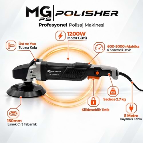 MG|PS MG-RPV001 1200W Rotary Polisaj Makinesi | Profesyonel Pasta Cila Makinesi